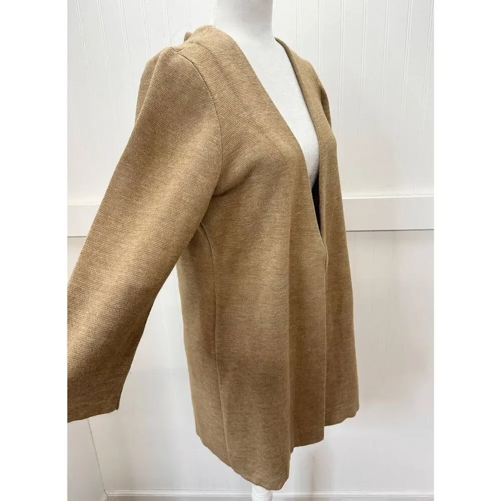 Cardigan Soft Surroundings Large Neutral Brown Long Sweater Wool Blend w/Clasp